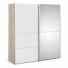 Verona Sliding Wardrobe 180Cm In Oak Effect With White And Mirror Doors With 5 Shelves