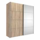 Verona Sliding Wardrobe 180Cm In Oak Effect With Oak Effect And Mirror Doors With 2 Shelves