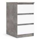 Naia Bedside 3 Drawers In Concrete And White High Gloss
