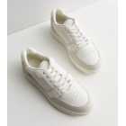 White Leather-Look Perforated Colour Block Lace Up Trainers
